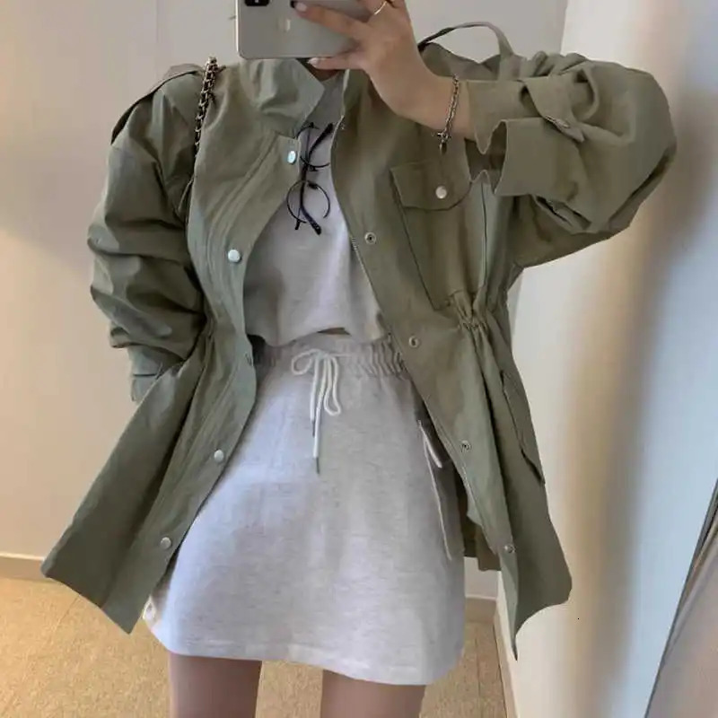 Retro Temperament Lapel Fashionable Trench Coat For Women In Autumn Zipper Style Concealed Button Pleated Versatile Loose Jacke 250804