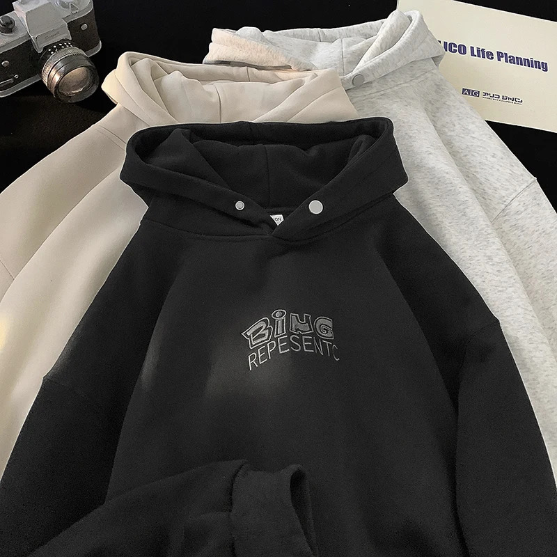 Embroidered Hooded Sweatshirt Mens Hooded Heavyweight Sweatshirt 2025 Autumn Winter Casual Warm Pullover Hoodies 250708