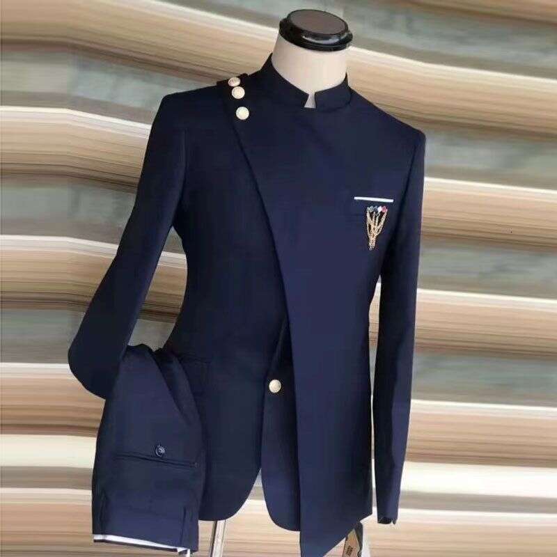 Man's Clothing 2024 New Plus-Size Men's Stand Collar Two-Piece Business Banquet Tail