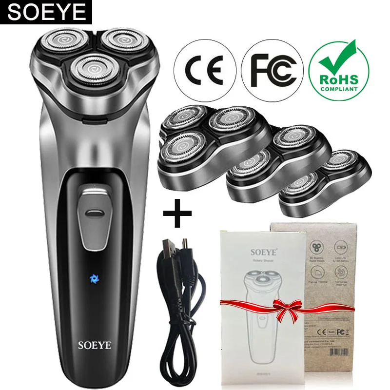 Mens Electric Shaver For Men Shaving Machine SOEYE Beard Trimmer 3D Floating Blade Washable USB Recharge Hair Cutting Machine 250729