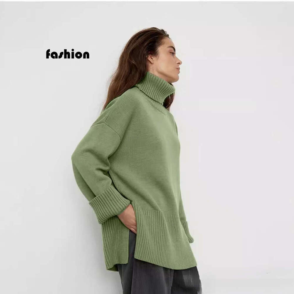 New Style Split Knitted Pullover Solid Color High Neck Loose Autumn Winter Women's Sweater B5 b7