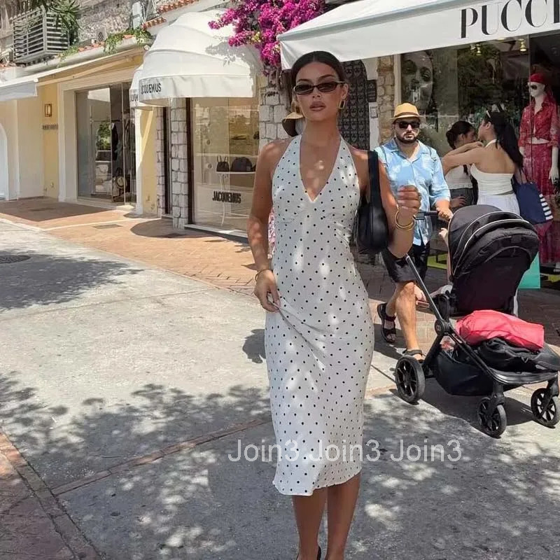YENKYE Vintage Polka Dot Halter Dresses Women Sexy Backless A-line Holiday Party Dress Summer Robe