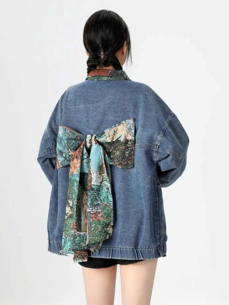 2025 Women Cartoon Cat Jacket Women Lantern Bubble Sleeve Jackets Female Denim Coats Fashion Brand Jeans Jacket Z250804
