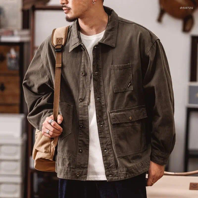 Men's Jackets Fashion Vintage Loose Casual Men Cowboy Jacket Stylish Workwear Coat Multiple Pockets Spring Autumn Cotton Streetwear