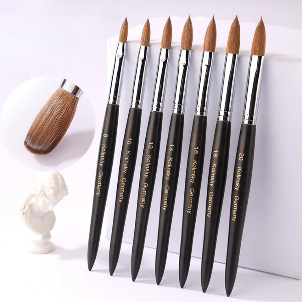 100% Kolinsky Hair Acrylic Nail Brush Nail Art Brushes with Black Wood Handle Acrylic Nail Tools for Beginner 250730