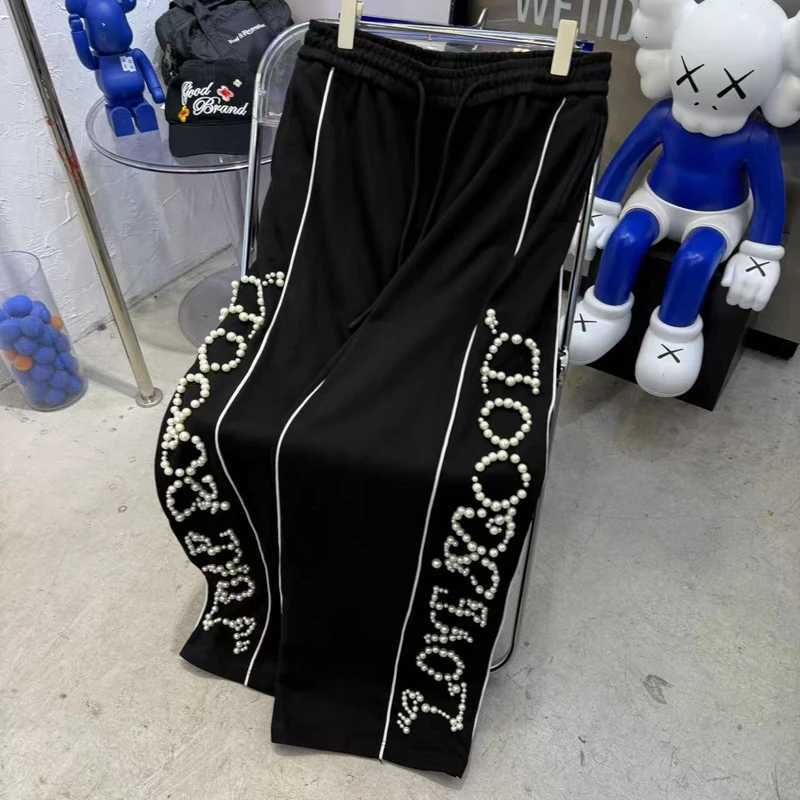 New Men Women Couples Daily Casual Black Goodbrand Casual Pants American High Street Fashion Pearl Letter LOVEISGOOD Sweatpants X250804