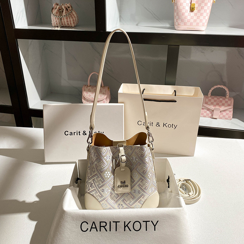 Free Shipping Designer Luxury New Chinese Bucket Shaped Handbag Niche High-end Women's Embroidery Single Panel Shoulder Crossbody Bag Casual Sh