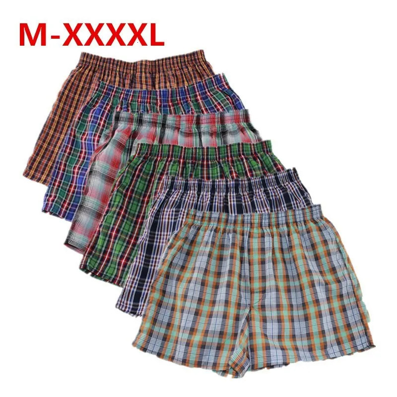 Shanboer 4PCS/lot Mens Underwear Boxers Loose Shorts MenS Panties Cotton male Large classic Plaid Pants Plus Size 4XL 250708