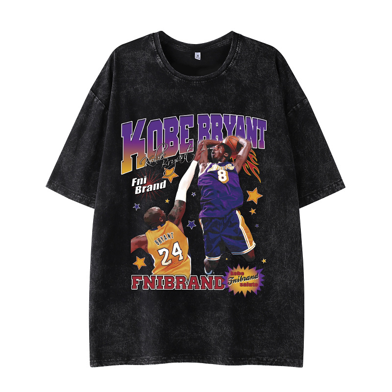 Classic Style High Street Retro Aging Sports Basketball Mens Clothing Loose Tee Shirt Homme Short Sleeve Round Neck Printing Star Player Pullover Me