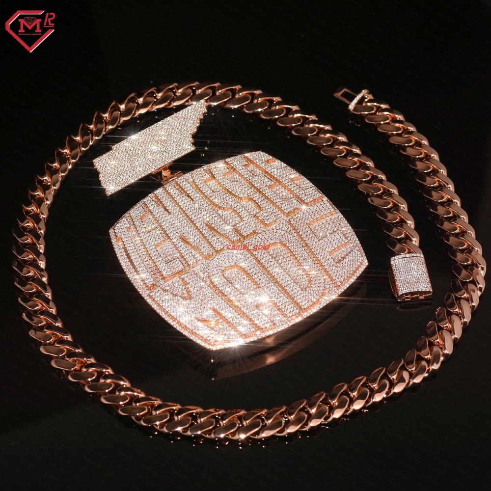 Rose Gold Moissanite Pendant Chain Tennessee Letter Charm 925 Silver Hiphop Custom Moissanite Pendant