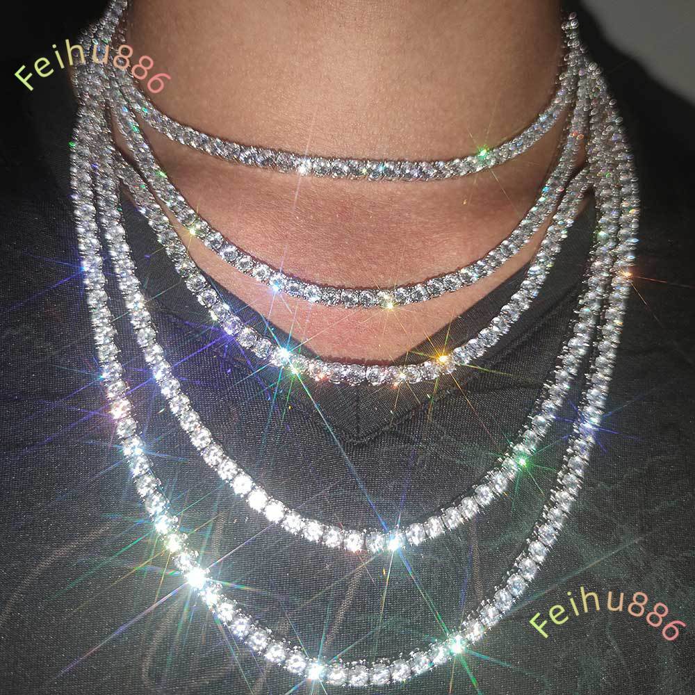 Mens 3mm 4mm 5mm 18k White Gold Plated Moissanite Tennis Link Chain High Quality Diamond Necklace Choker