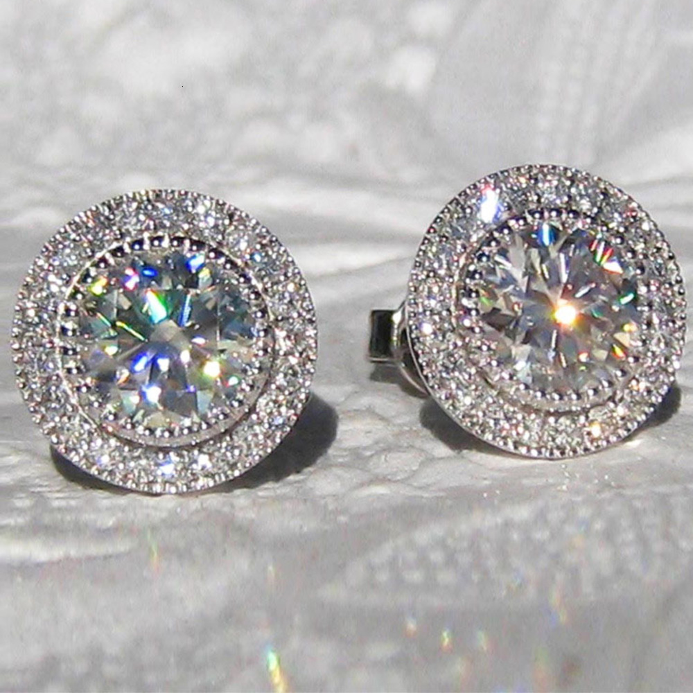 Stud Luxury Cubic Zirconia Stud Earrings for Women Men 18K Real Gold Silver Plated Sparkling CZ Crystal Earrings Designer Simulated Diamond Round Ea