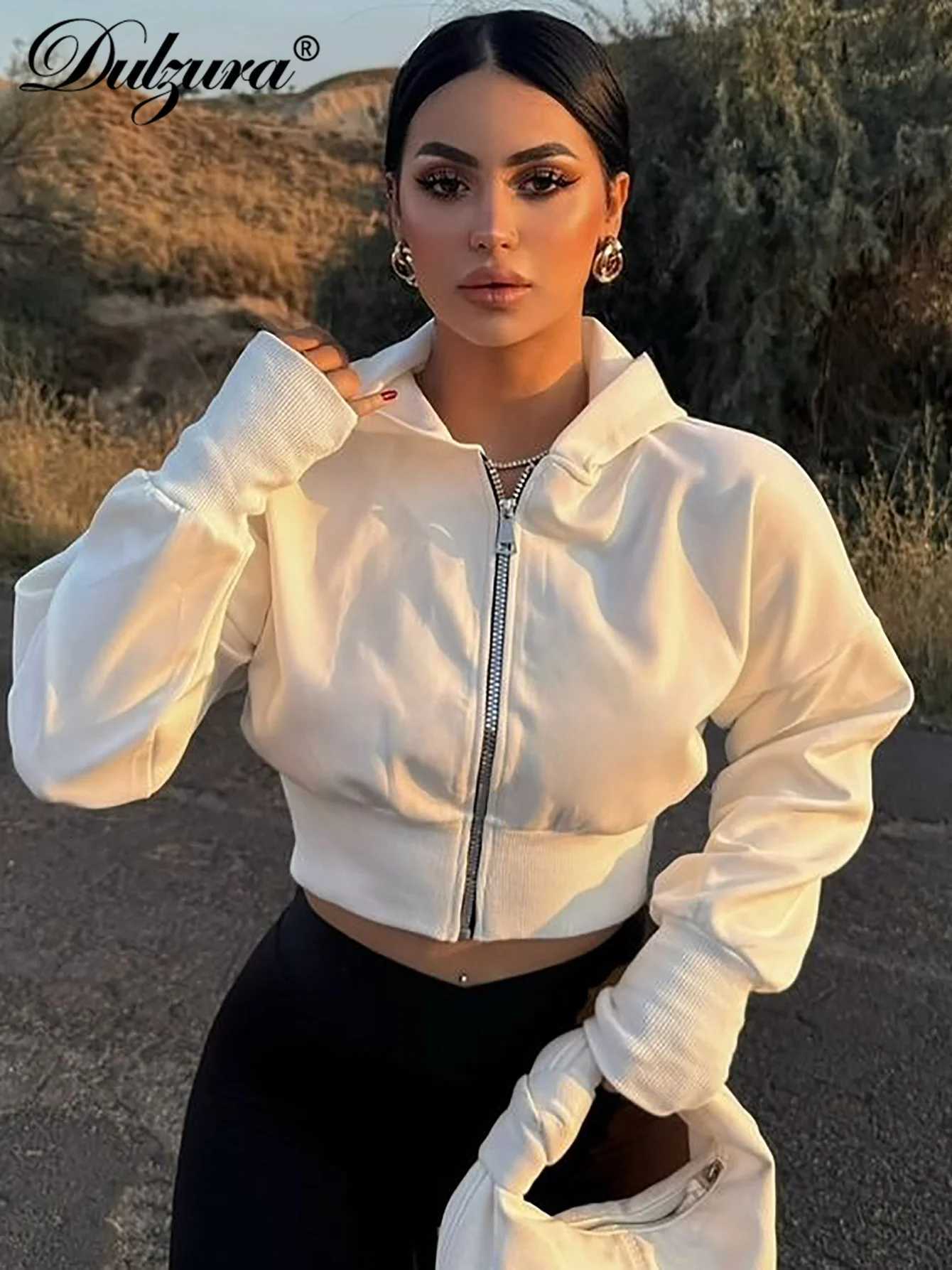Dulzura Womens Long Sleeves Zipper Hoodie Sweatshirt Solid Casual Slim Crop Coat Club Streetwear Autumn Winter Clothes Z250804