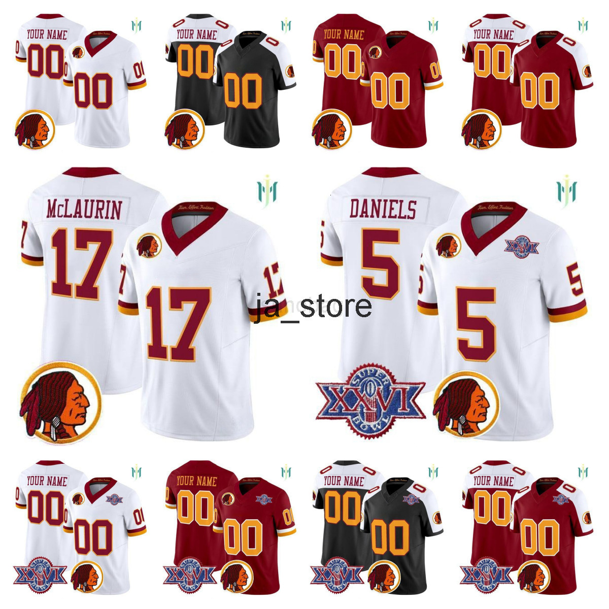 2025 new Mens custom Football Jersey stitched women youth Jayden Daniels Austin Ekeler Bobby Wagner Terry McLaurin Sean Taylor Darrell Gr