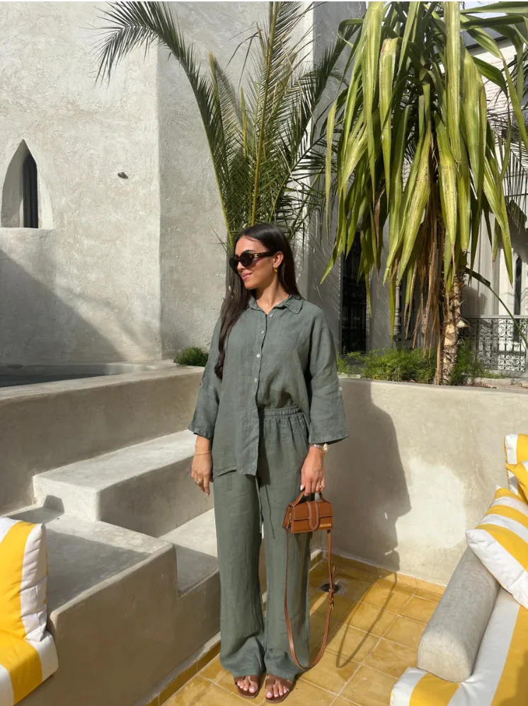 2025 Summer and Autumn Cotton and Linen Womens Suit Fashionable Temperament Commuting Shirt Two-piece Set for Women 250728