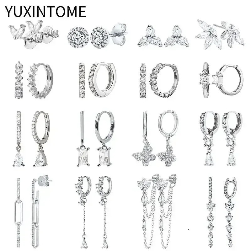 925 Sterling Silver Ear Needle Fashion Hoop Earrings White Crystal Womens Silver Earrings Wedding Womens Jewelry Gift 250729