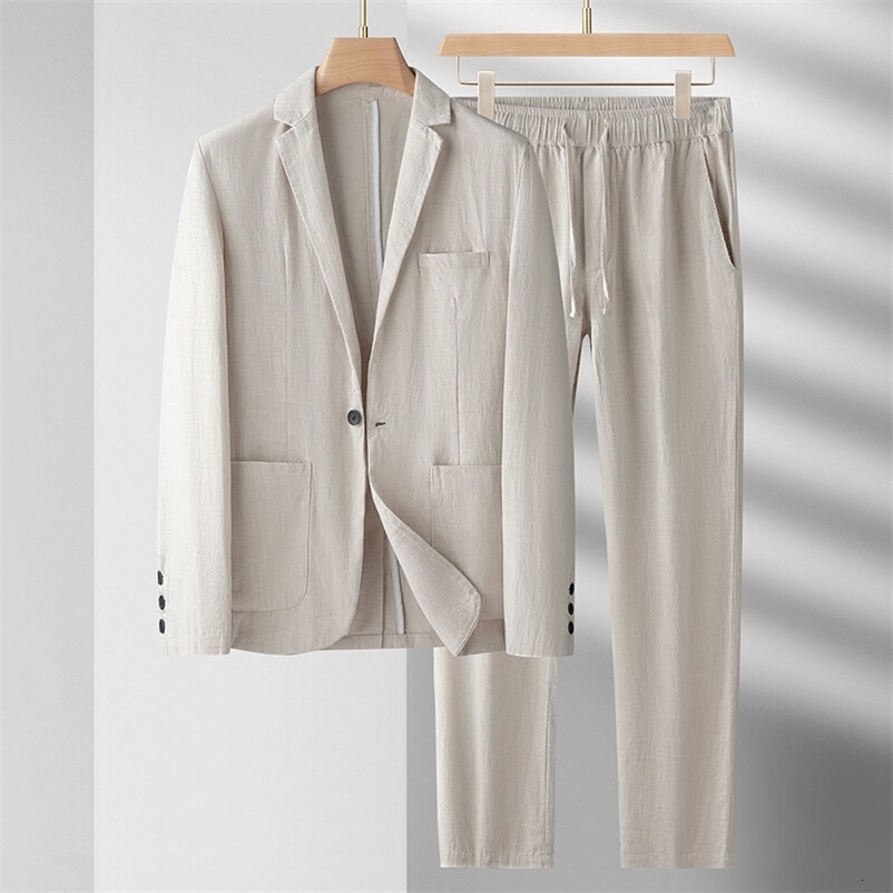 2025 Spring and Summer Mens Linen Suit Set Light Thin Casual Cotton Linen Suit Two Piece Set High Quality Fabric y250724