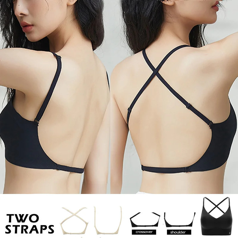 Open Back Sexy Invisible Bra Ushaped Back Women Lingerie Thin Vest Seamles Backless Summer Triangle Cup Gathered Strapless Bra 250724