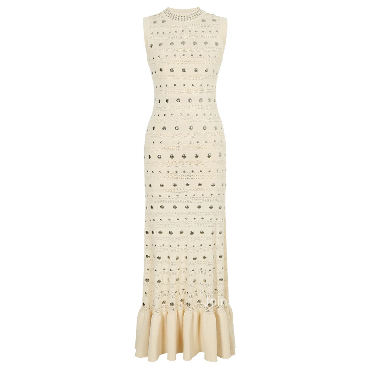 High Quality Elastic Knitted New Fashionable Round Neck Luxurious Hot Plate Sleeveless Slim Fit Womens Dress