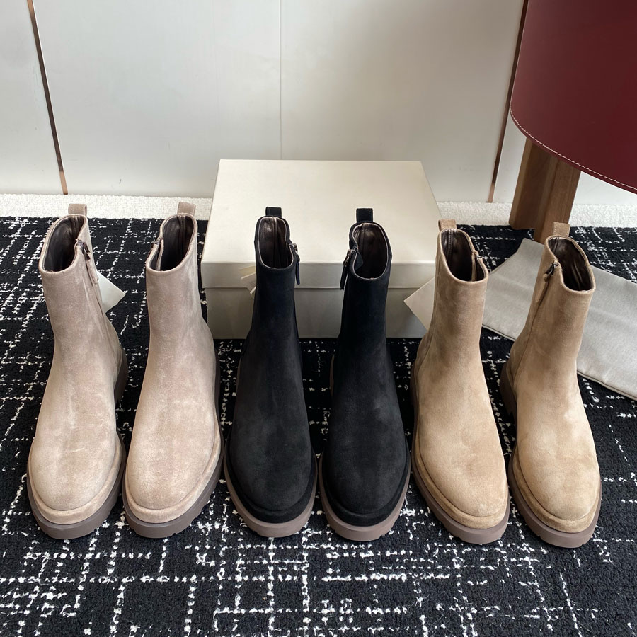 top quality Minimalism Classic new Suede Ankle Boots Zipper Fashion bootes slip on Flat-heel Motorcycle Combat Knight Boots Luxury designer boote