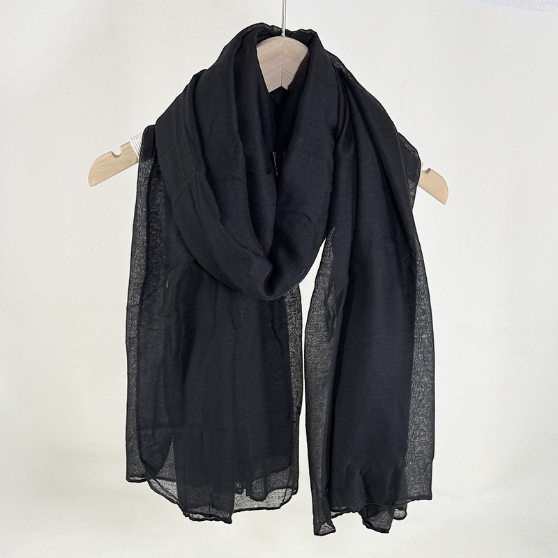 K1577 Foreign trade solid color long hot selling silk scarf fashionable simple breathable soft headscarf versatile fashionable shawl neck scarf for