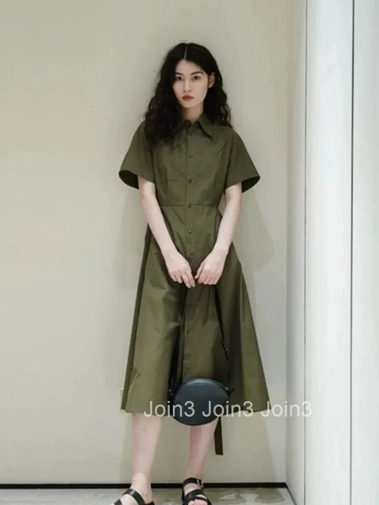 Retro ort Sve irt Dr Womens plus Size 300 Pou Summer Waist Cinching Slimming Midi Skirt Korean Sle Button Detail