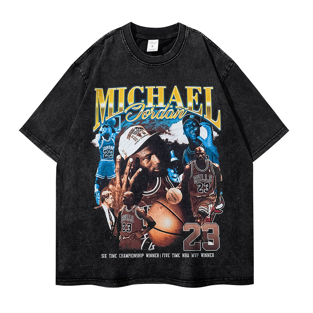 Casual Iverson High Street Retro Aging Sports Basketball Mens Clothing Loose Tee Shirt Homme Short Sleeve Round Neck Printing Star Player Pullover M