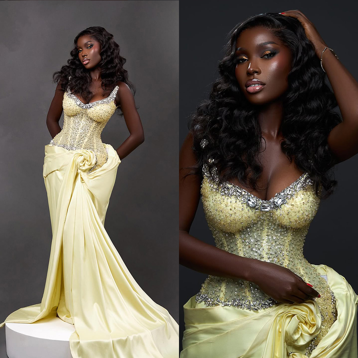 Fashion Evening Dresses Rhinestone Beading Strapless Prom Dress Crystal Sleeveless Lace Up Slim Mermaid Party Gowns Vestidos De Noche Plus Size