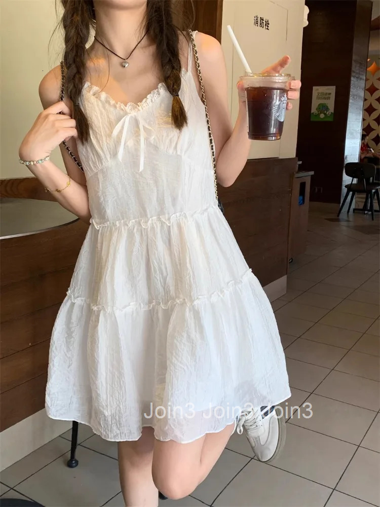Korobov Lace Slip Dress Womens Clothing Summer A-line Puffy Skirt Y2k Vintage Short Dresses Korean Fashion Vestidos Para Mujer