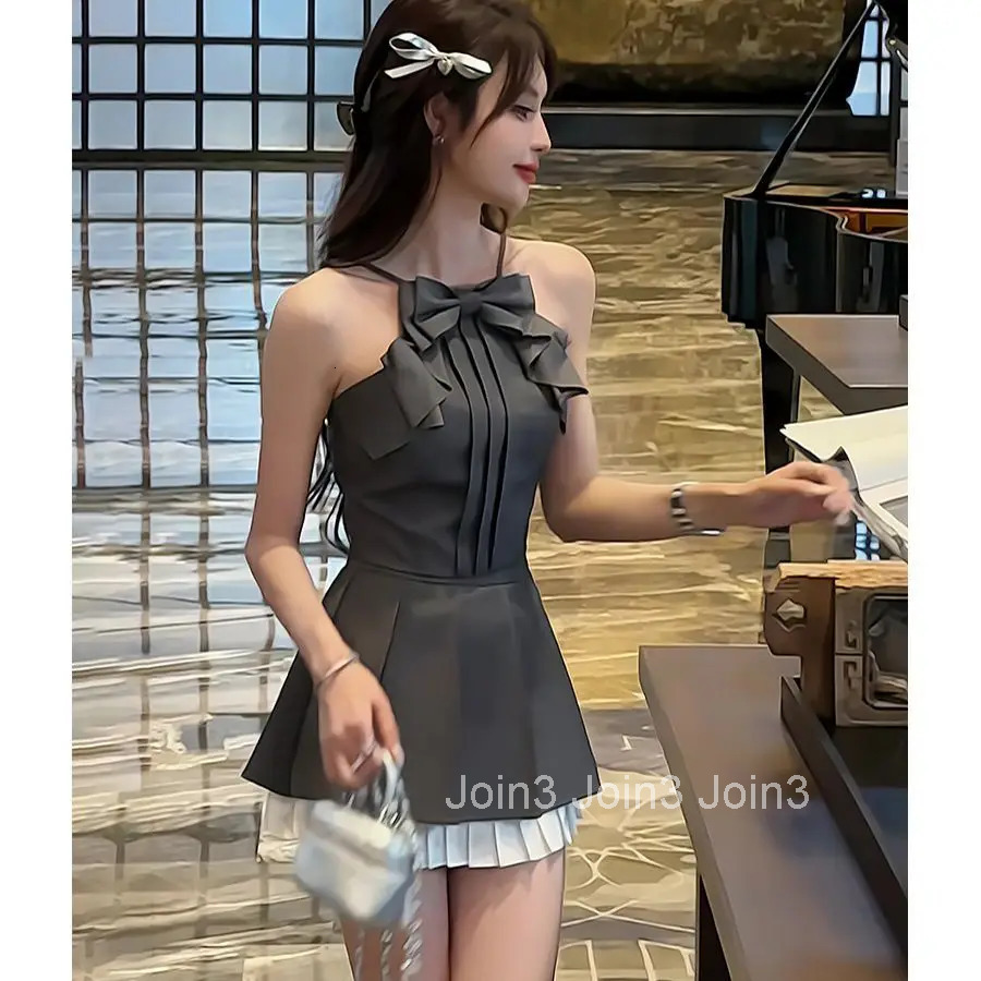 Bow Suspender Top For WomenS Suit Summer New High-Waist Skirt Two-Piece Set