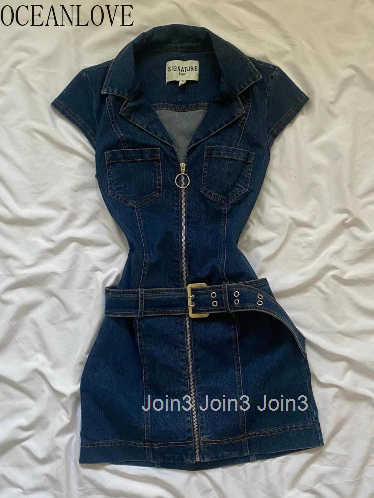 OCEANLOVE Y2k Denim Dresses Women Spring Summer American Retro Fashion Mini Dress Streetwear Solid Sexy Vestidos Mujer