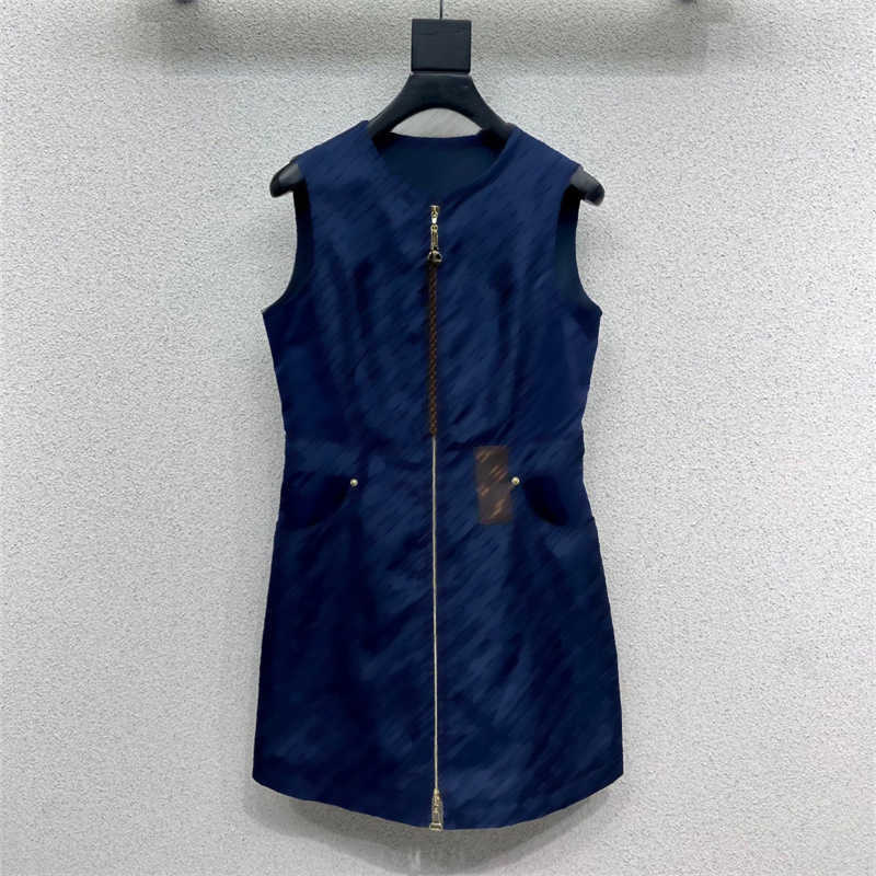 Logo Print designer dresses womens Jacquard Zip Pocket vest dress Classic Brand High-end Crew Neck Elegant Party Wear