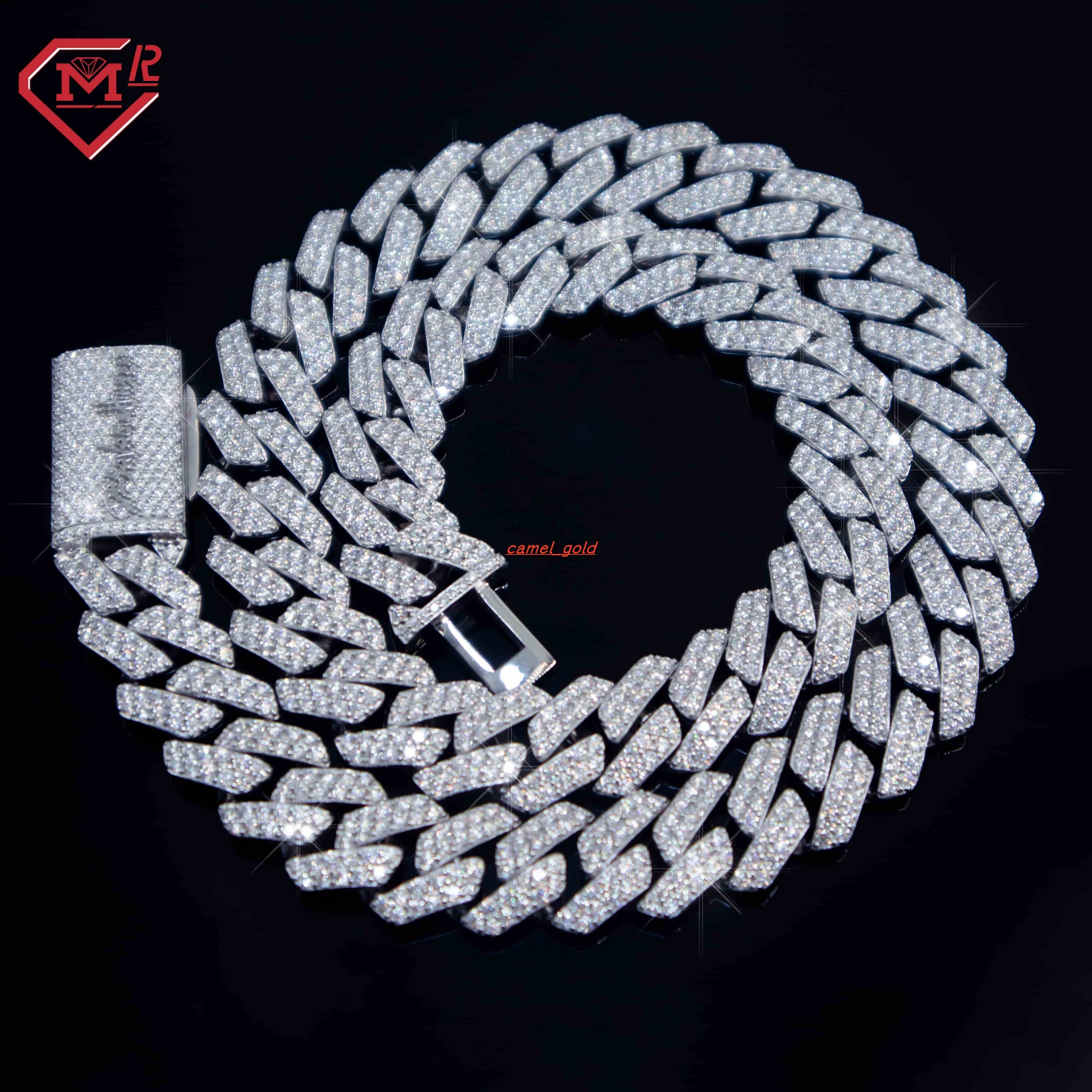 Hiphop 12mm Moissanite Chain Iced Out VVS Diamond 925 Sterling Silver Rapper Jewelry Moissanite Cuban Chain