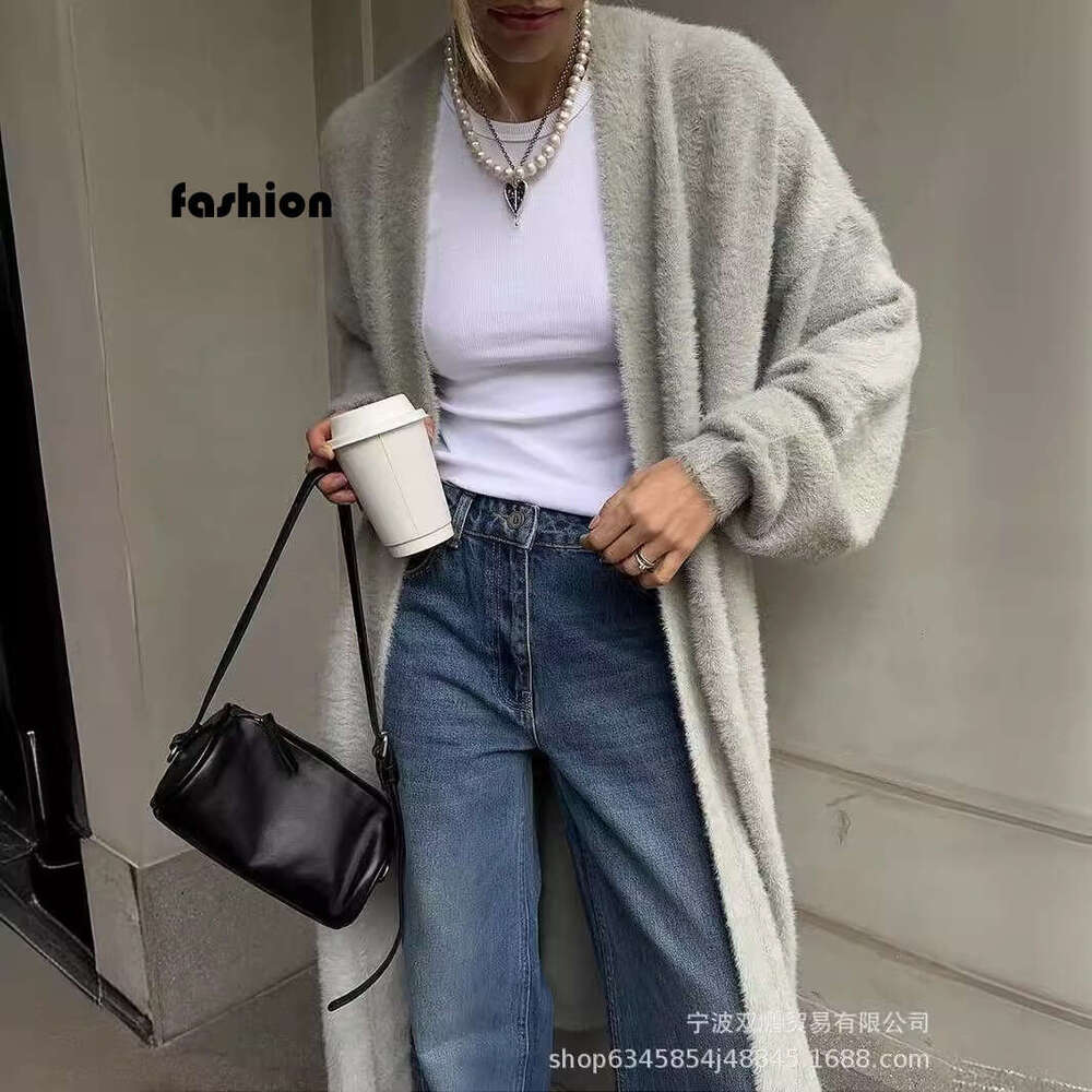 Autumn Winter New Long Faux Mink Cardigan Women's Lazy Style Knitted Sweater With Belt B5 b7