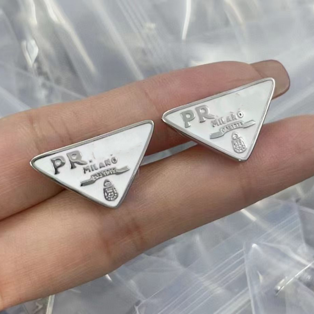 Stud As Original 18K white gold Tri-angle designer black white stud women men letter P engrave silver earrings 316L stainless steel girls boy weddin
