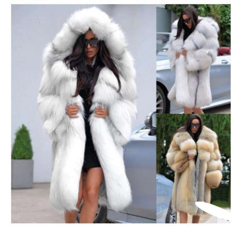 Clothing Solid Color Large Size Fur Collar Women's Hooded Medium Long Coat Outerwear Trend