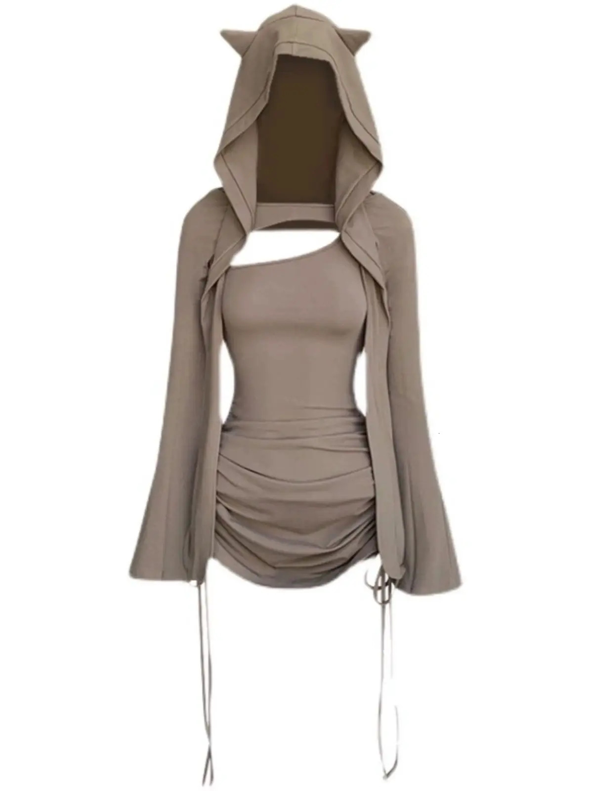 womens clothing suit hot girl sexy hooded suspender skirt y2k autumn new pleated drawstring slim waist bag hip skirt