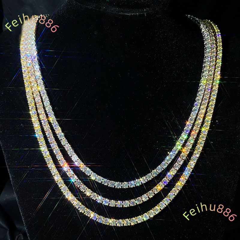 Hip Hop Jewelry Pass Diamond Tester 4MM 925 Silver D Color VVS Moissanite Tennis Chain Gold Plated Iced Out Tennis Necklace