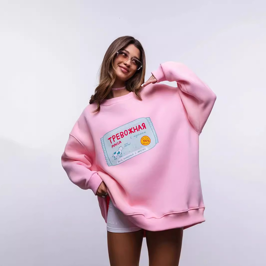 Free Shipping Designer Hoodie With Cow Print Sweatshirt, European And American 2025 Autumn Fashion Casual Loose Letter Printed Loose Round Neck Swea
