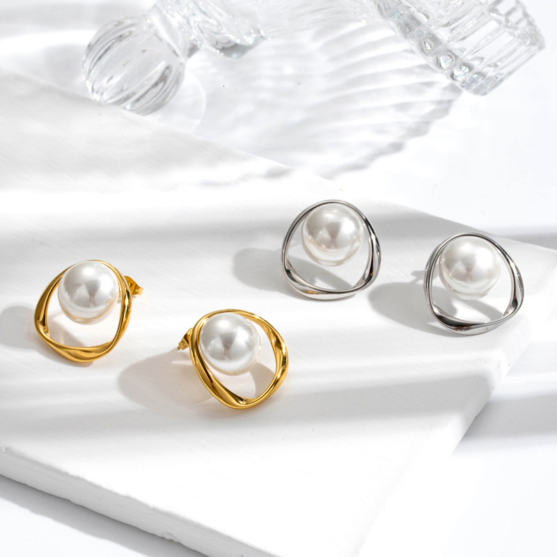 Free Shipping 2025 New Designer Jewelry Steel Light Luxury High-end Elegant Niche Metal Feel Pearl Geometric Shape Stainless Steel French Retro Simp
