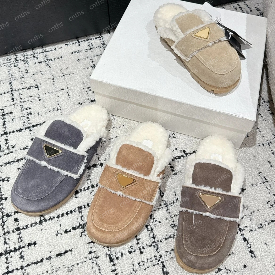 Women Designer Suede And Shearling Slippers Wool Loafers Mules Clogs Sandal Teddy Slipper Fall Winter Clog Footwear Lady Outfit Size 35-41