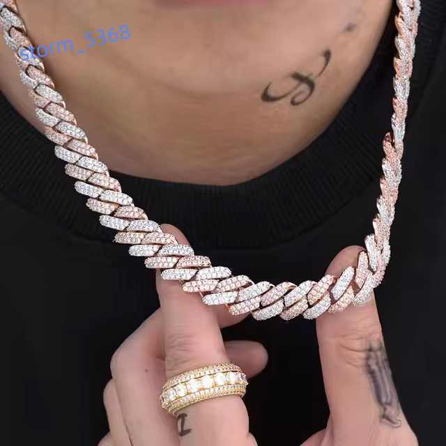 Hip Hop 925 Sterling Silver Classic Cuban Chain Necklace Bracelet Moissanite With Diamond Full Elegant 8mm Mens Necklace