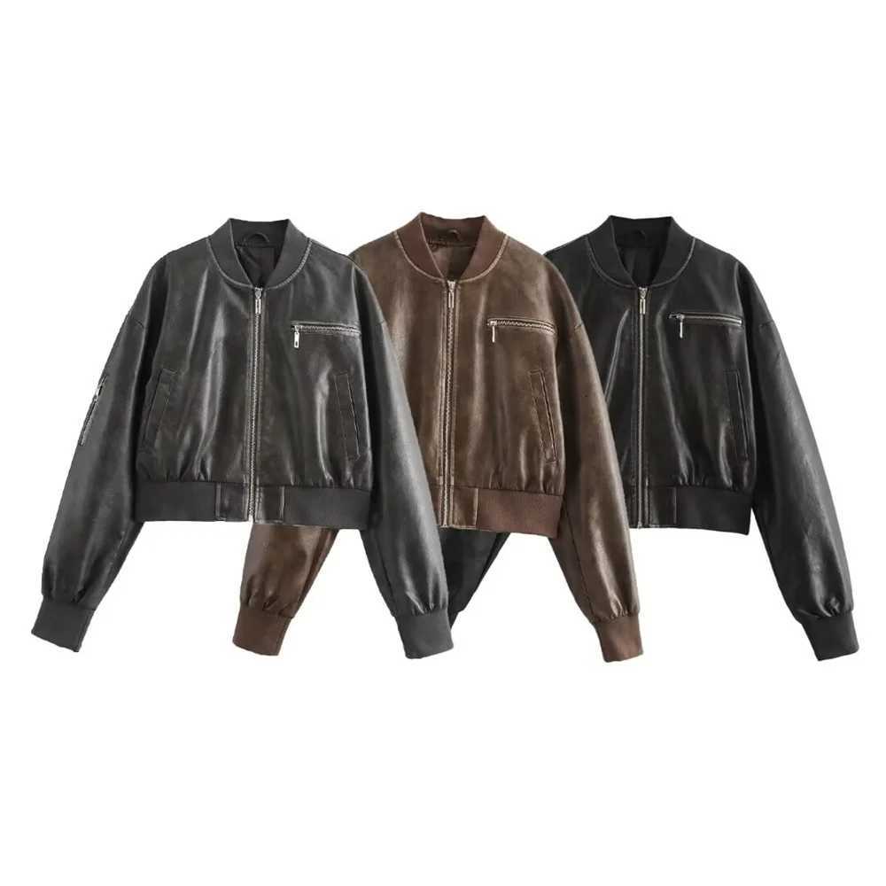 2024 UNIZERA Autumn New Product Casual Womens Fashion Simple Motorcycle Style Versatile Threaded Leather Jacket Z250804