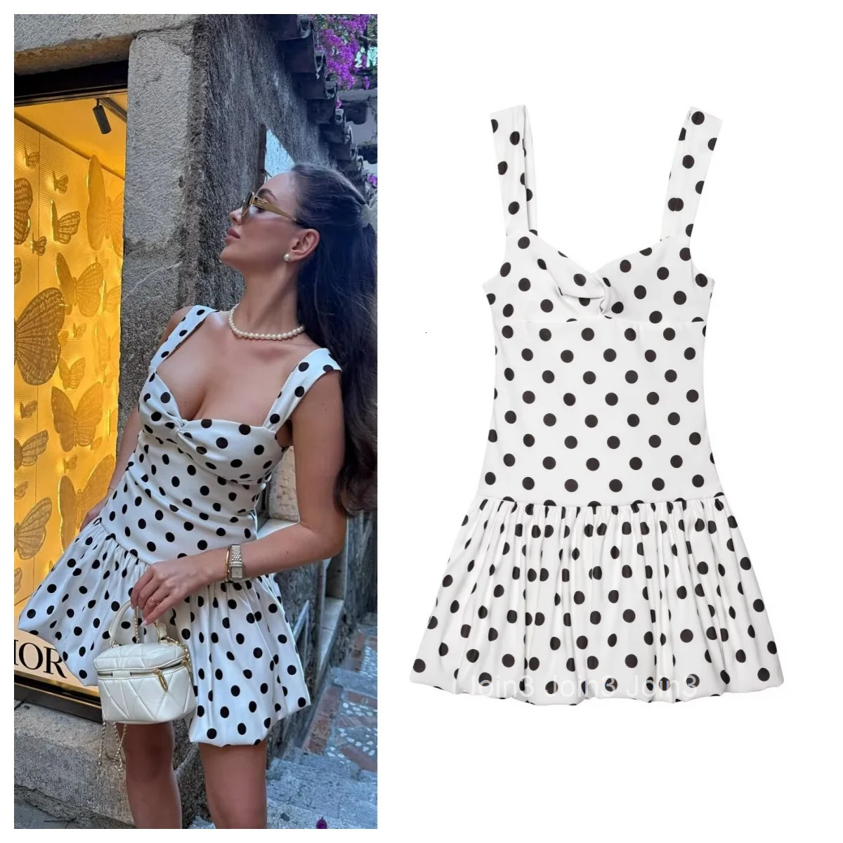 European and American style summer new sexy hot girl low-cut slim polka dot suspender dress