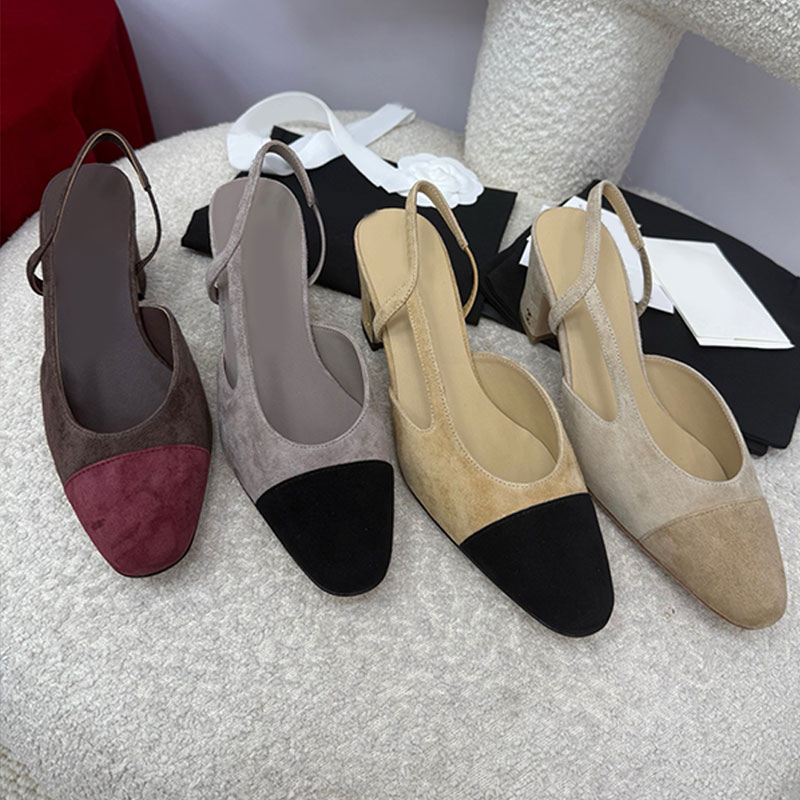 Classic Slingbacks New Chuny Heel Sandals Designer Womens Ballets Shoes High Heels Sandal Top Quality Dress Party Shoes Suede Leather Summer Spring