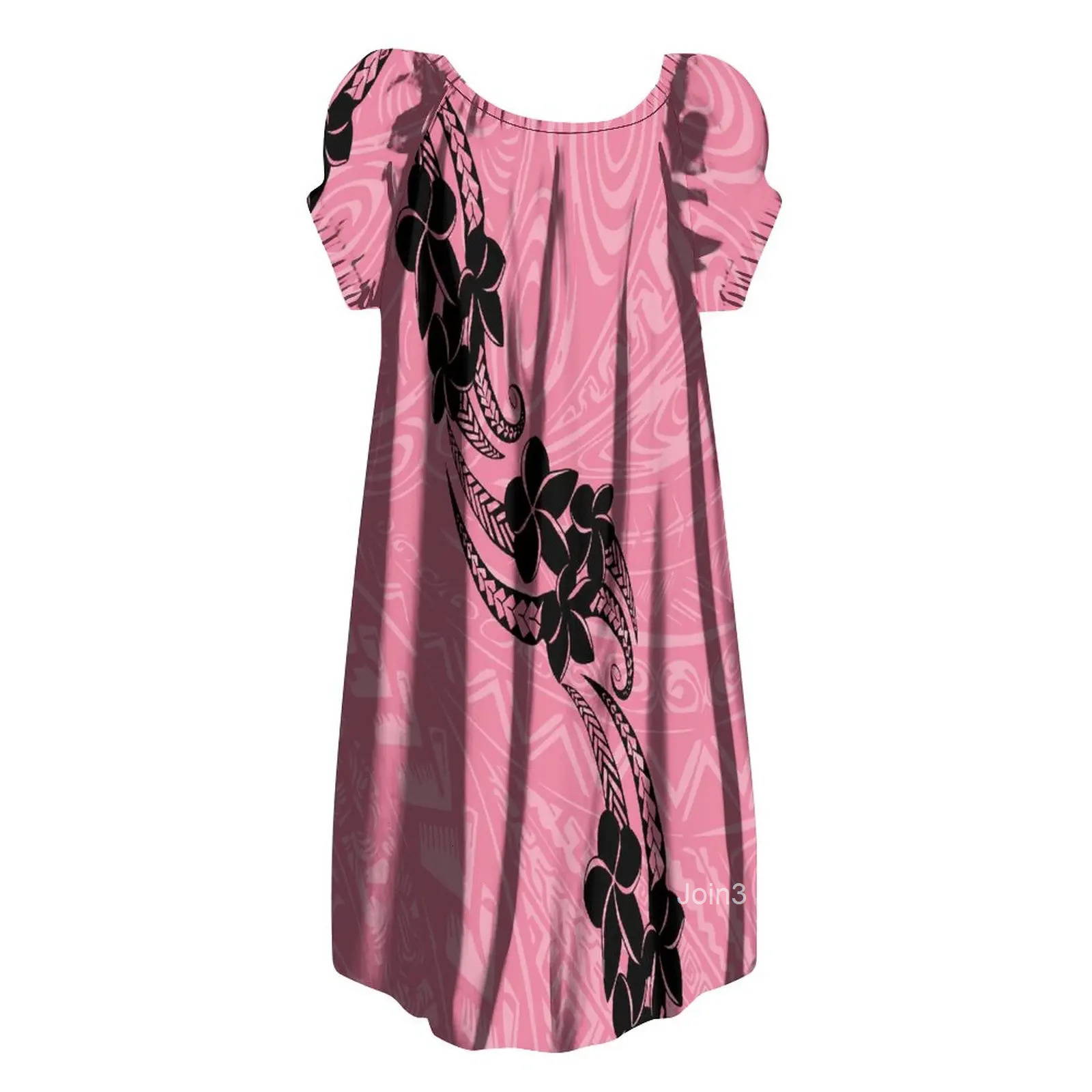 Casual Skirt Summer Holiday Dress Crew Neck Puffed Sleeve Loose Dress Custom Art Pattern Papua New Guinea Womens Dress