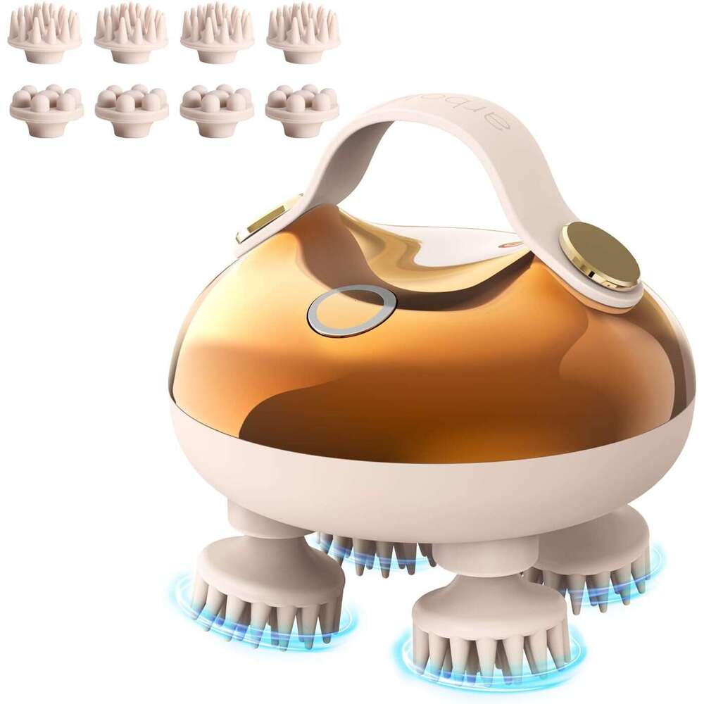 arboleaf Electric Head Massager Scalp Stress Relax, 5 in 1 Kneading 128 Nodes, Waterproof Hair Massage with 8 Removable Claws Cat Scratcher, Gift fo