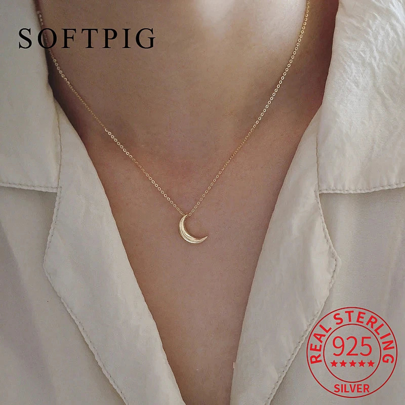 SOFTPIG Real 925 Sterling Silver 14K Gold Moon Choker Necklace For Women Minimalist Fine Jewelry Punk Accessories Drop 250730