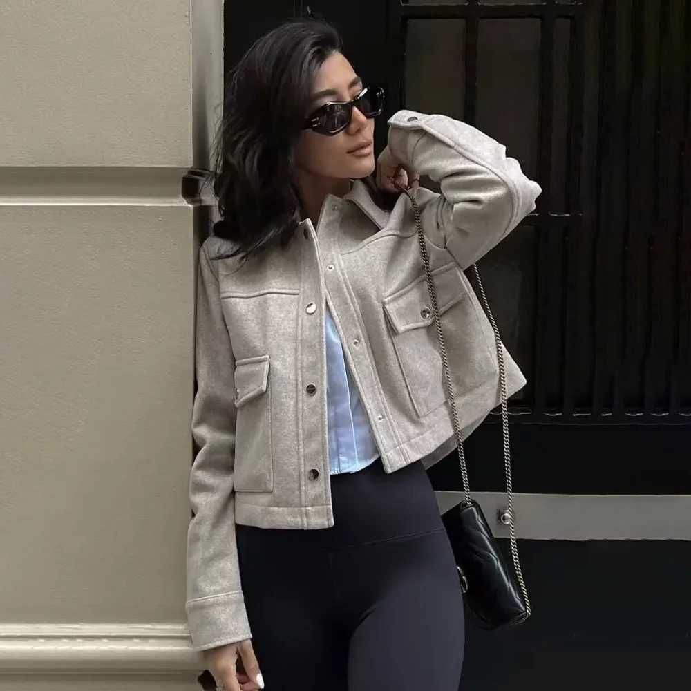 2024 Autumn New Product Womens Fashion and Casual Versatile Soft Slim Fit Flip Collar Long Sleeve Short Jacket Coat Z250804