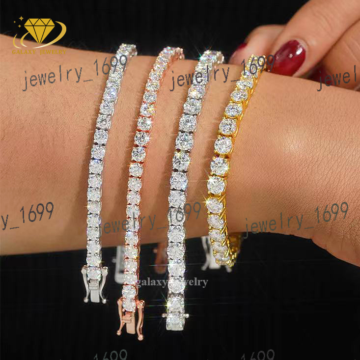 Classic Tennis Chains 925 Sterling Silver Vvs Moissanite Women Fashion Jewelry Iced Out Tennis Bracelets Bangles
